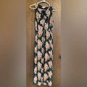 DR2 Black Maxi Dress with Pink and Gold Floral Print